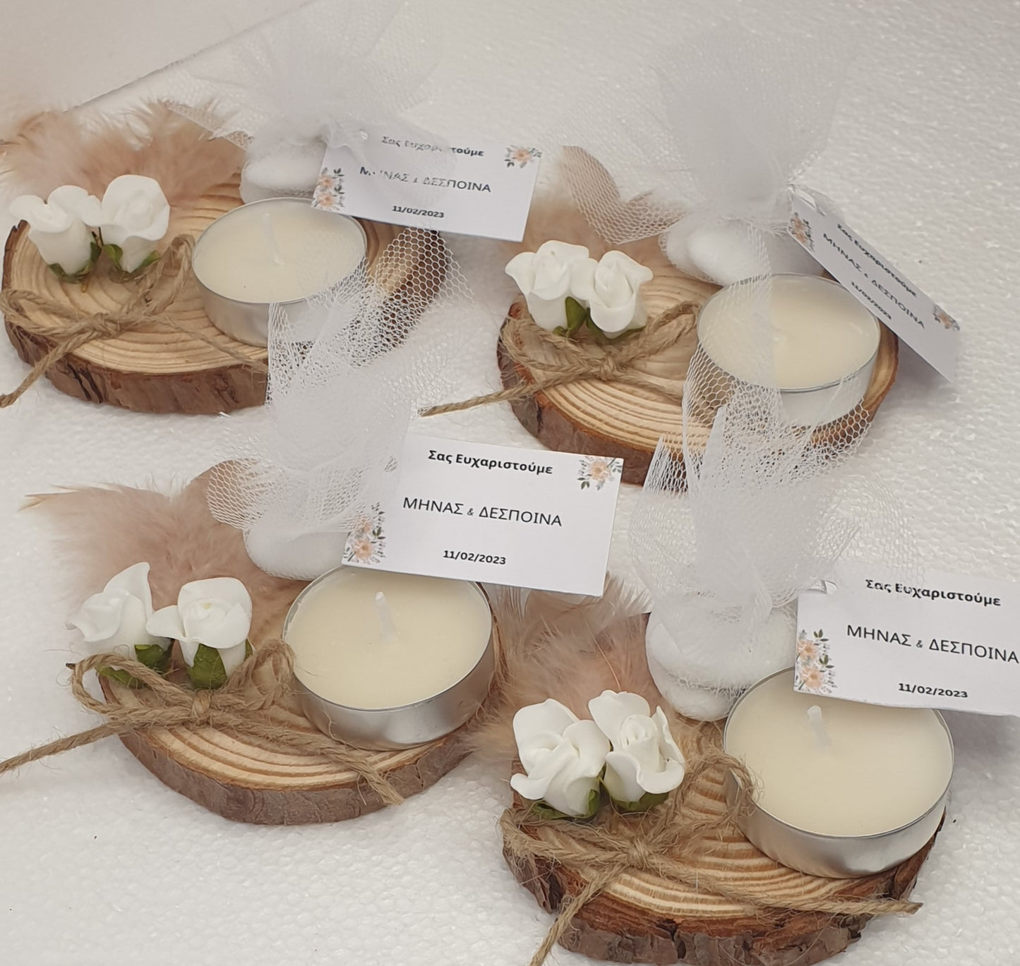 Candle on wood wedding favors