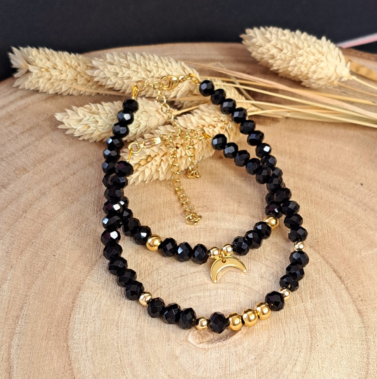 2 Pcs SET Crystal & Moon - Black