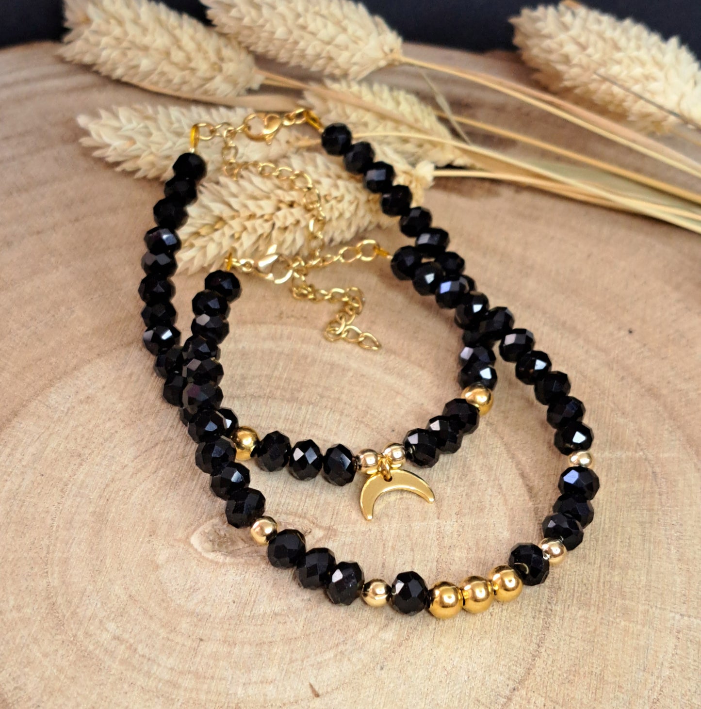 2 Pcs SET Crystal & Moon - Black