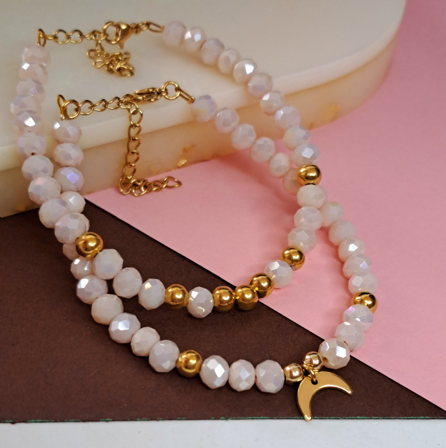 2 Pcs SET Crystal & Moon - Peach