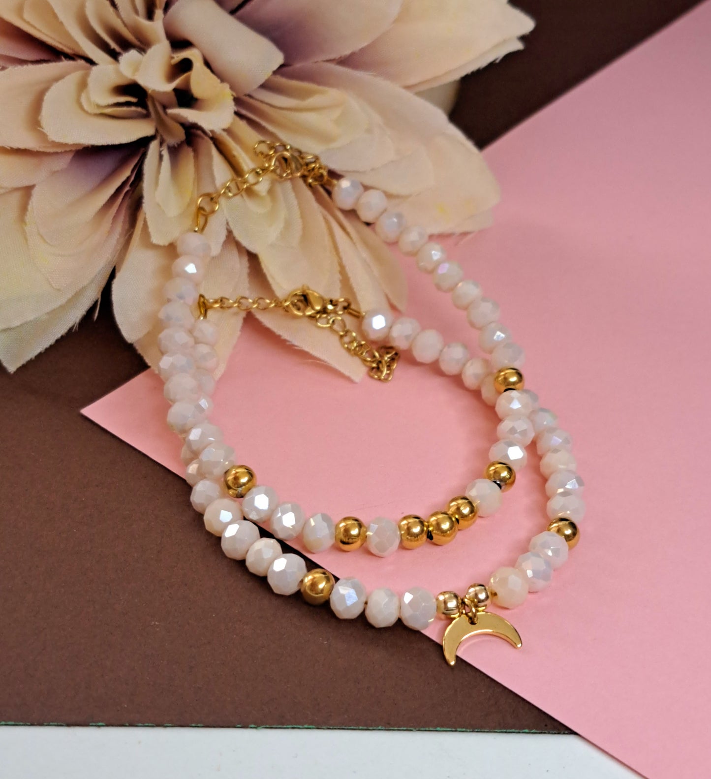 2 Pcs SET Crystal & Moon - Peach