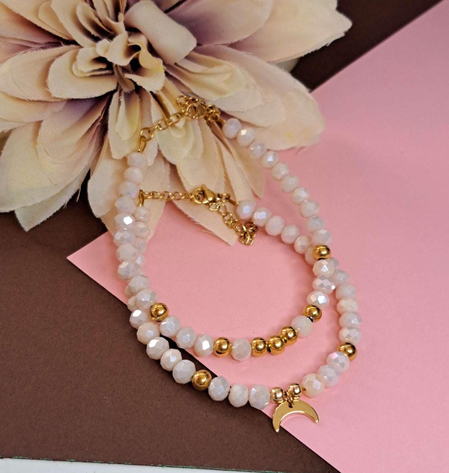 2 Pcs SET Crystal & Moon - Peach
