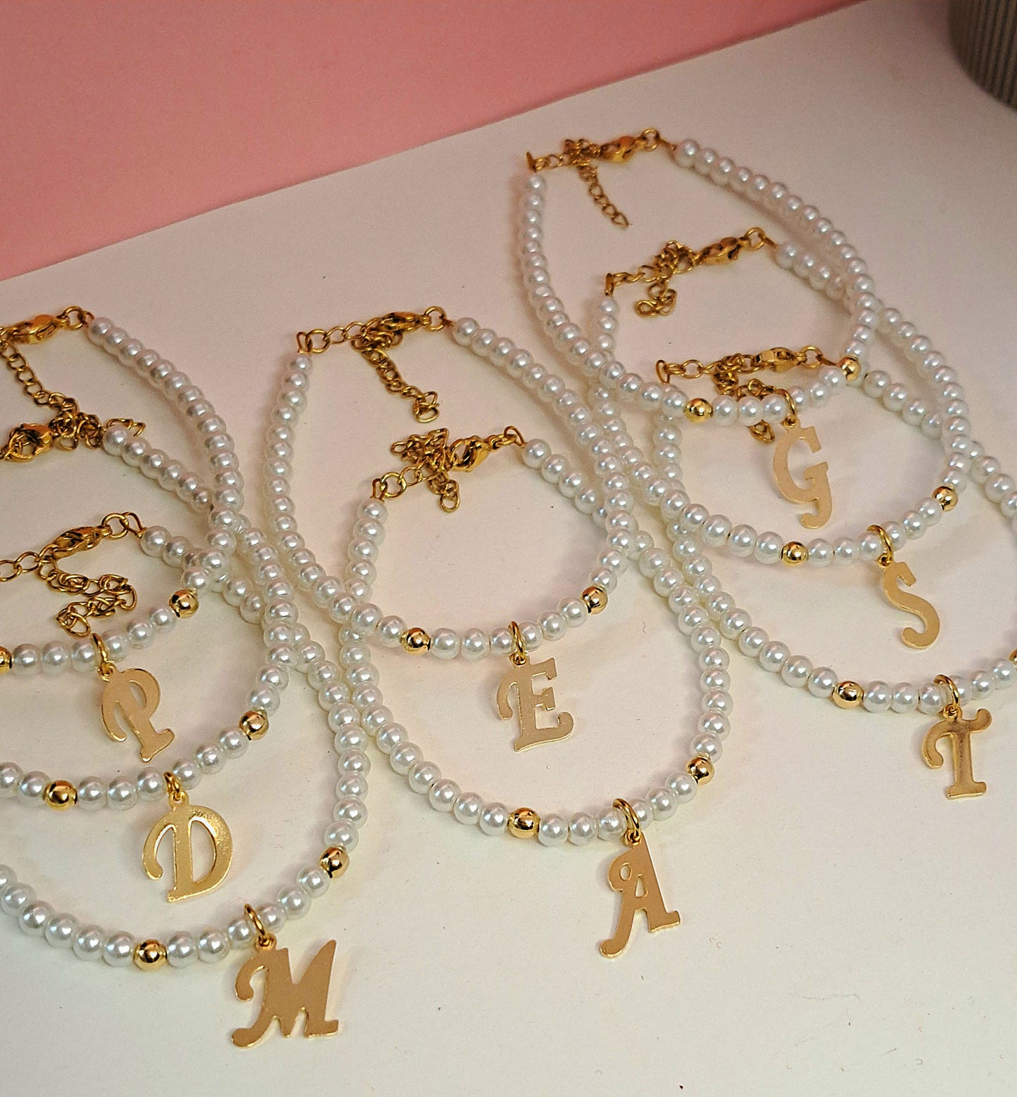 Gold Initial Pearl Bracelets(14 options)