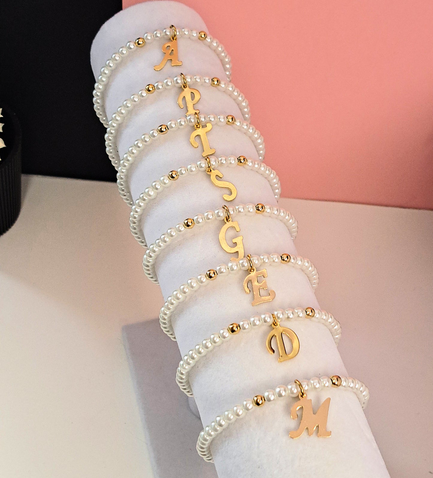 Gold Initial Pearl Bracelets(14 options)