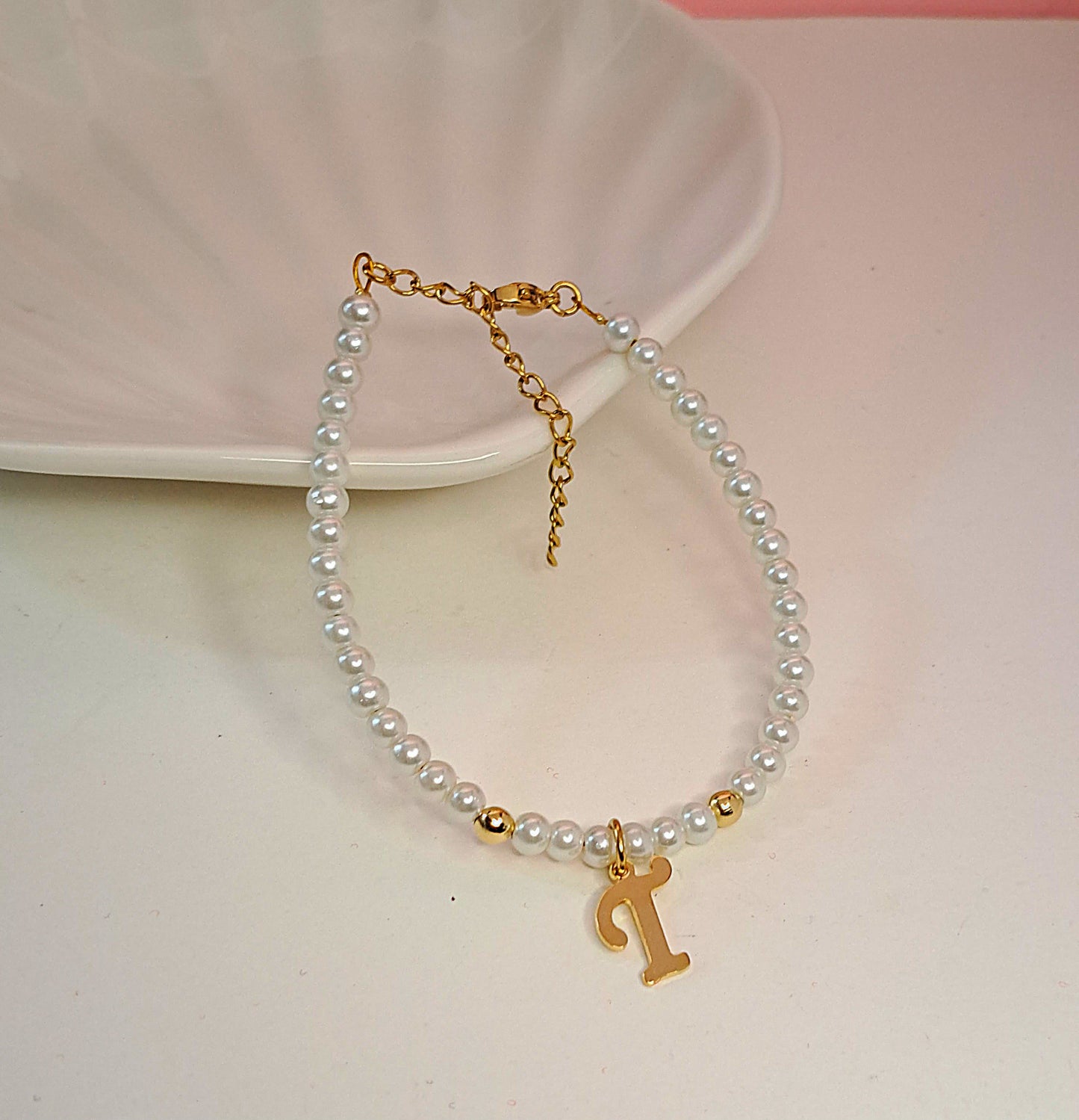 Gold Initial Pearl Bracelets(14 options)