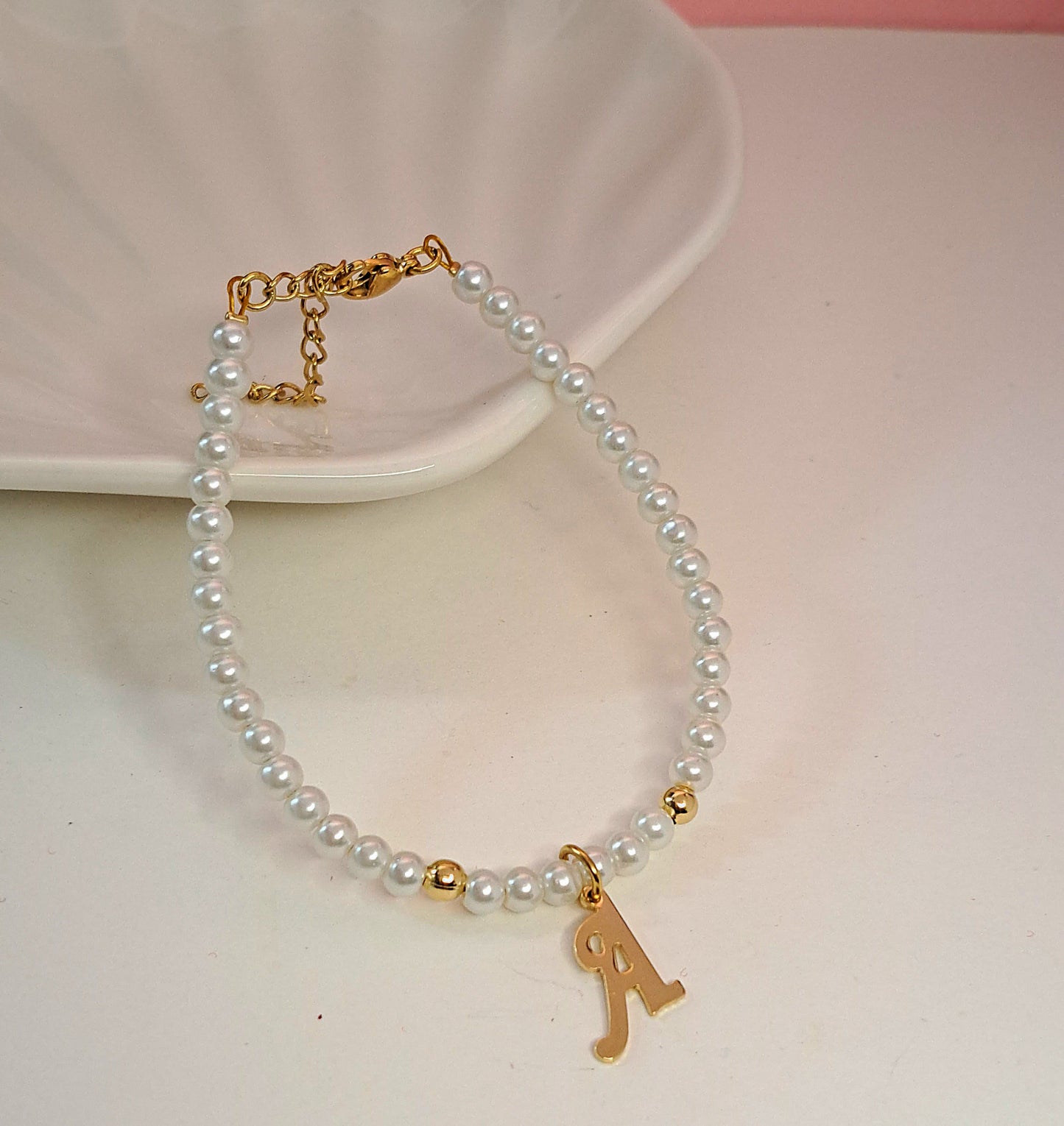 Gold Initial Pearl Bracelets(14 options)