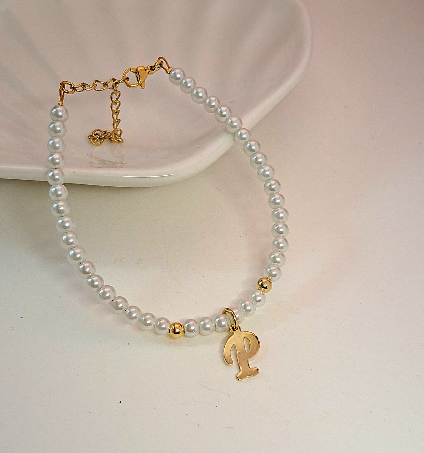 Gold Initial Pearl Bracelets(14 options)
