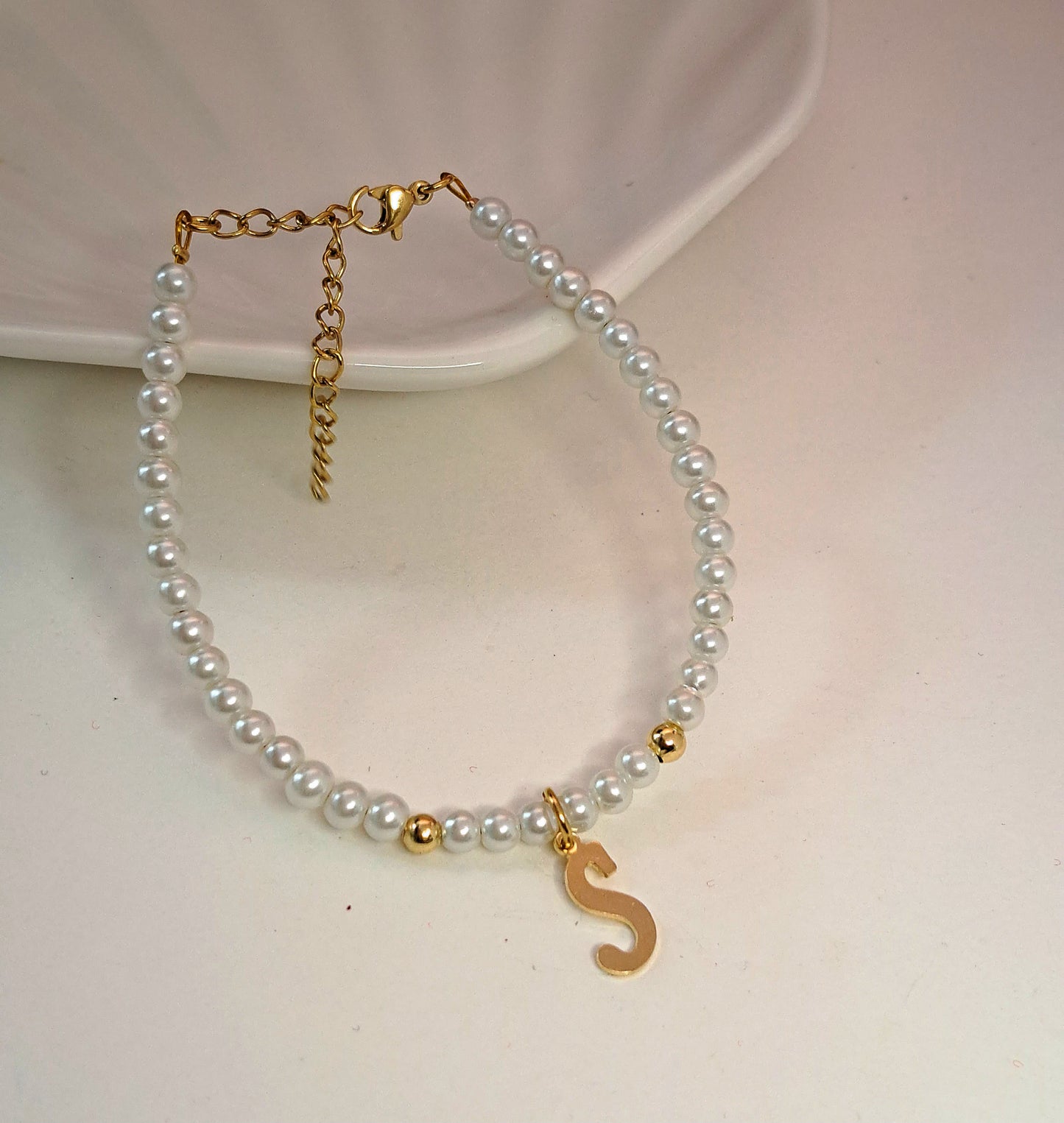 Gold Initial Pearl Bracelets(14 options)