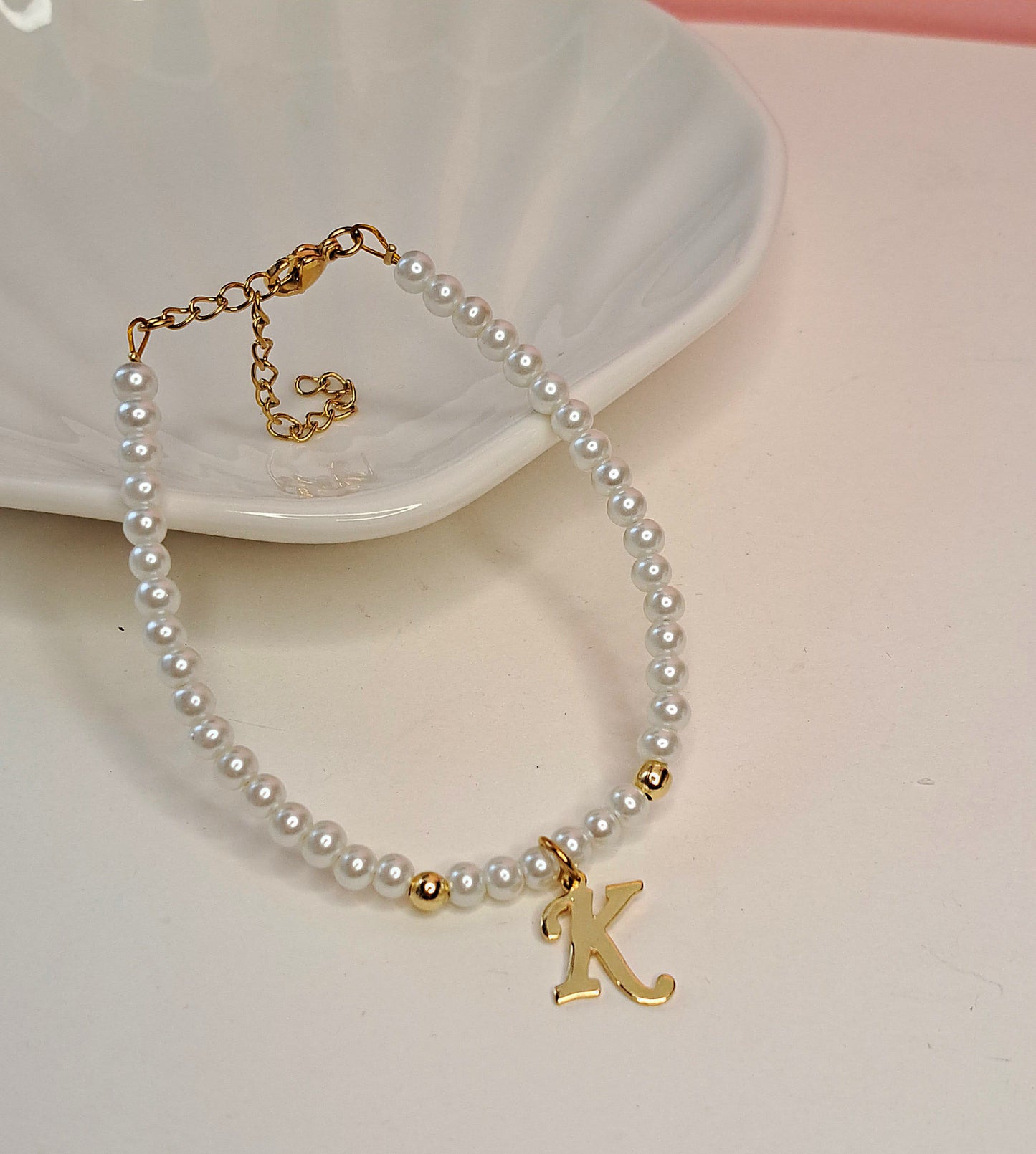 Gold Initial Pearl Bracelets(14 options)