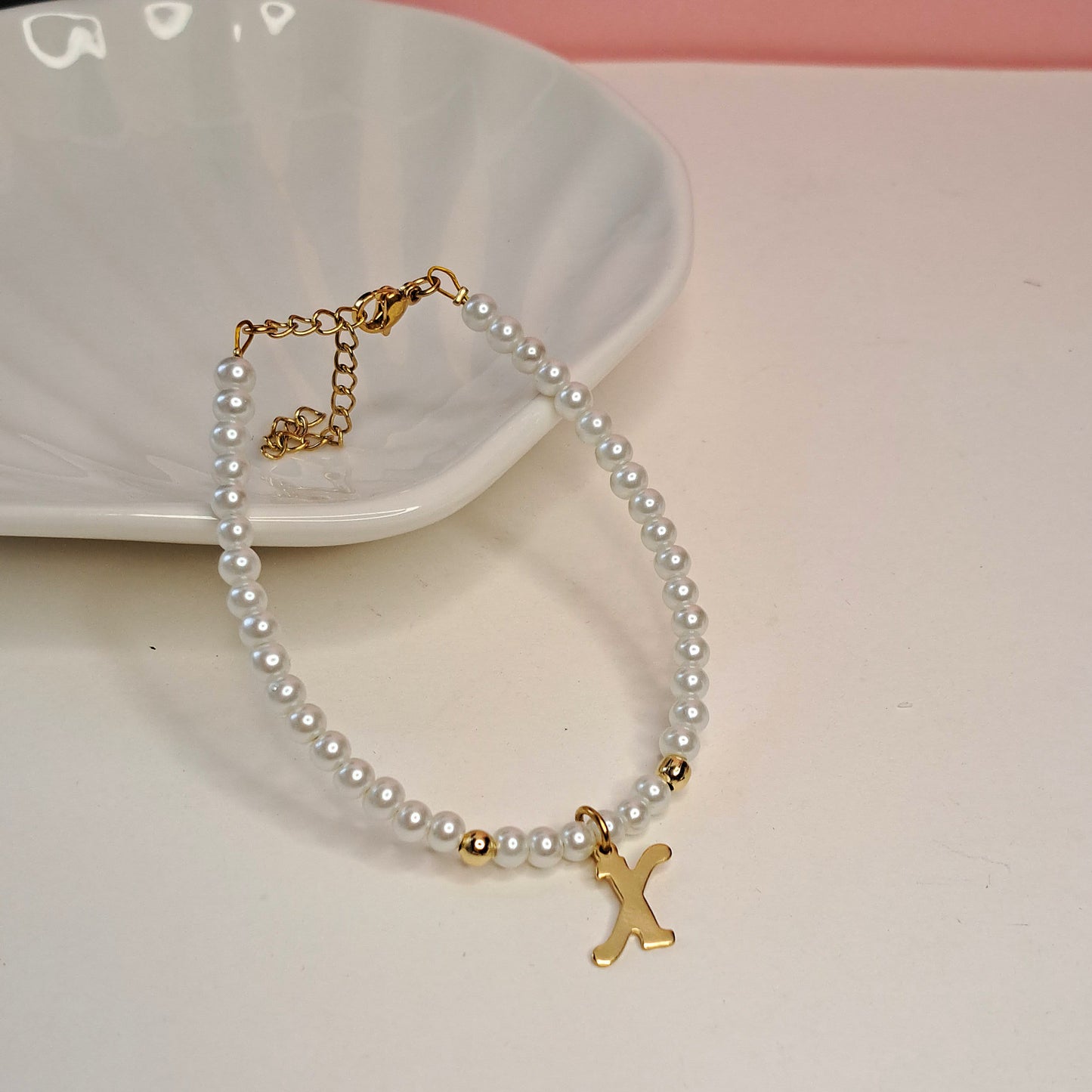 Gold Initial Pearl Bracelets(14 options)