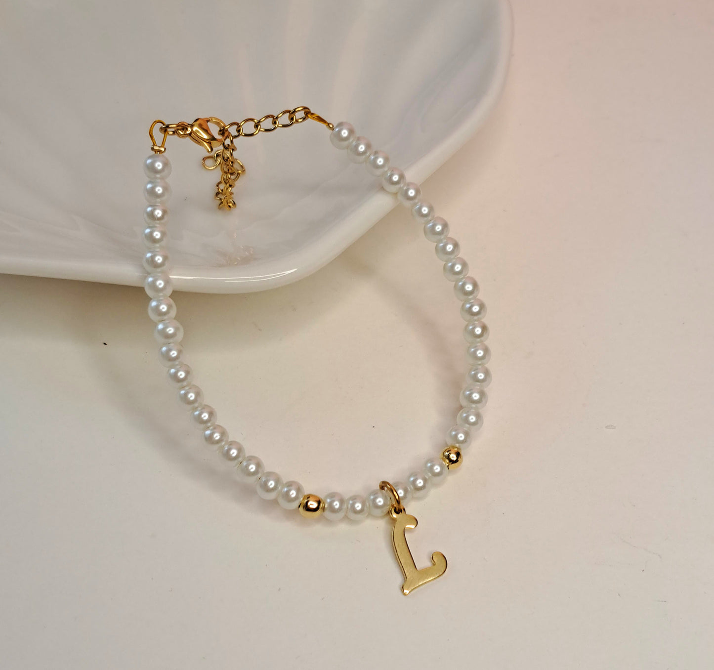 Gold Initial Pearl Bracelets(14 options)