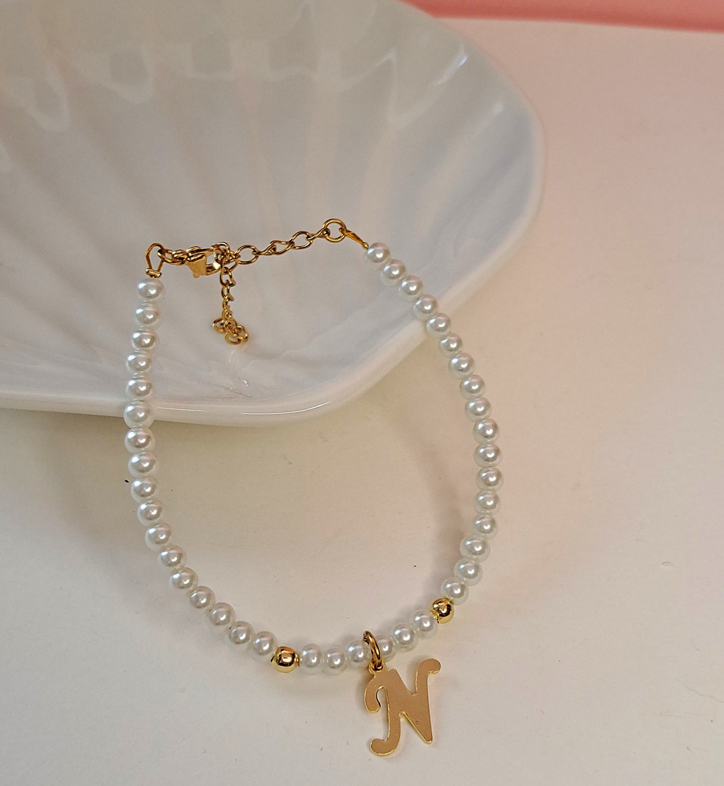 Gold Initial Pearl Bracelets(14 options)