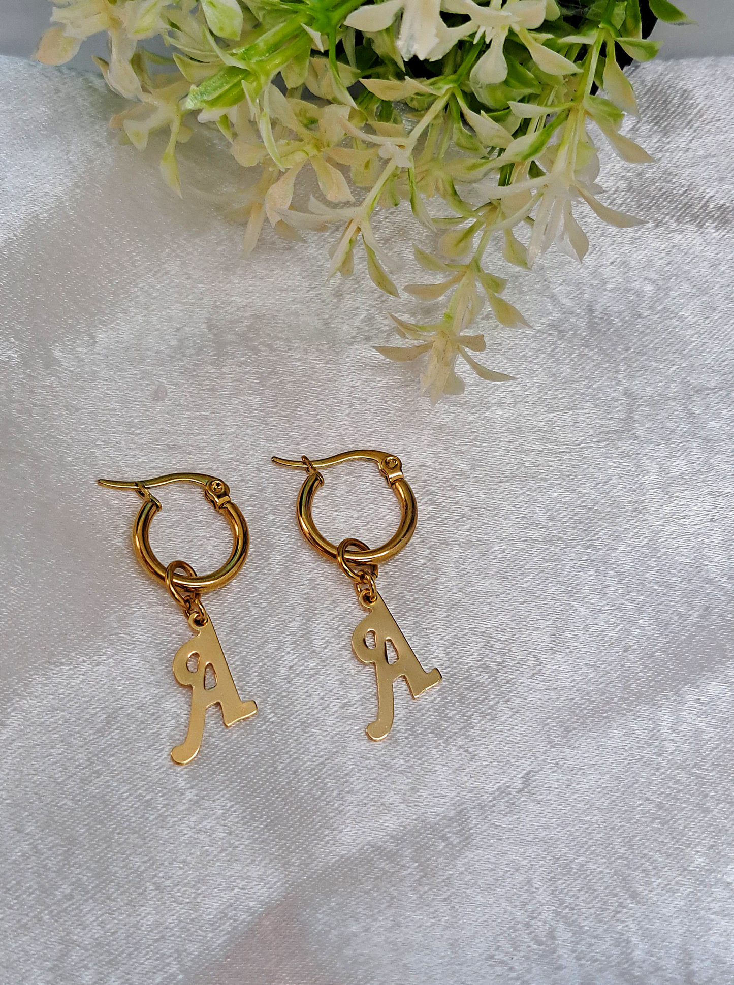 Initial gold hoop earrings(14 options)