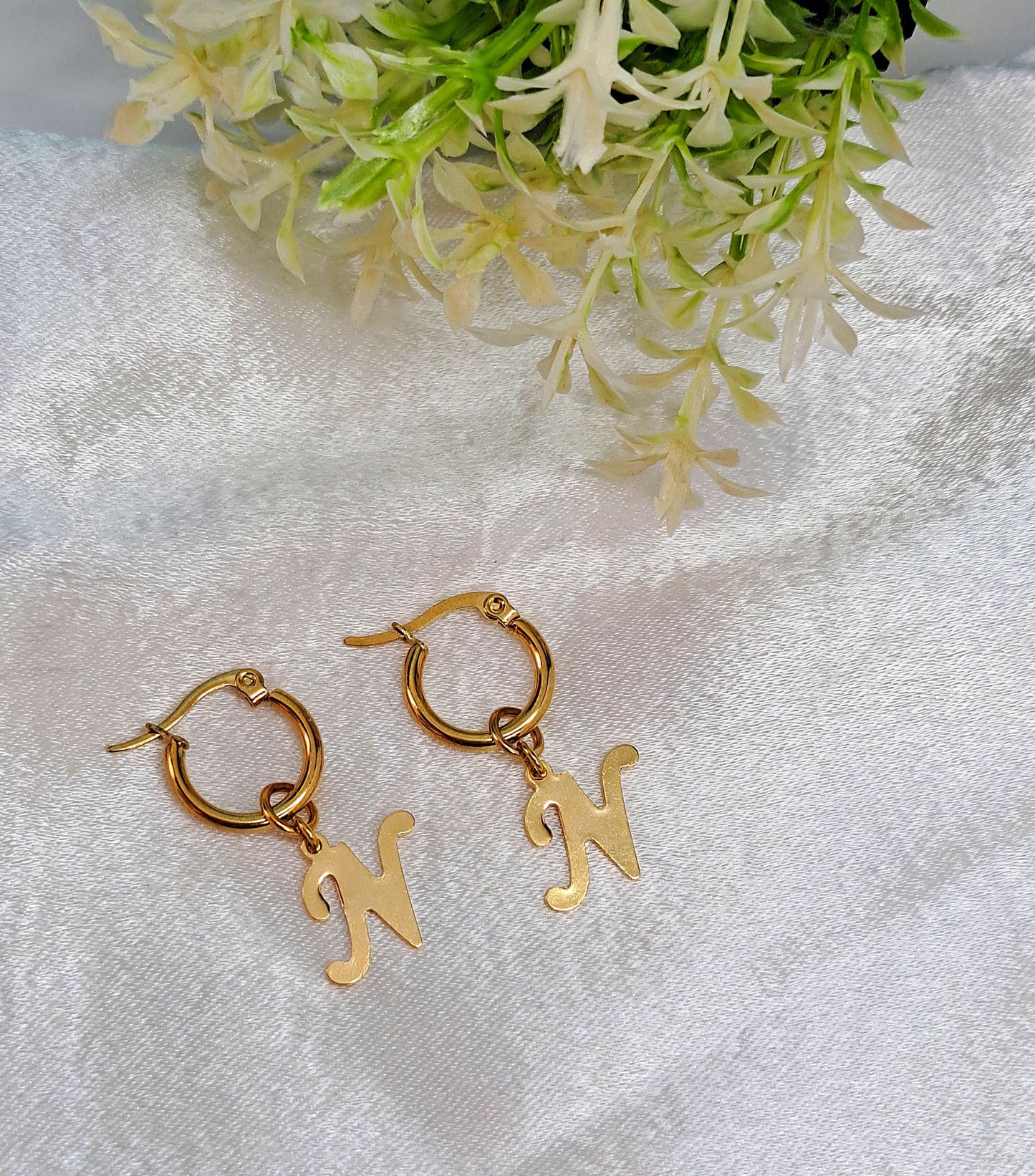 Initial gold hoop earrings(14 options)