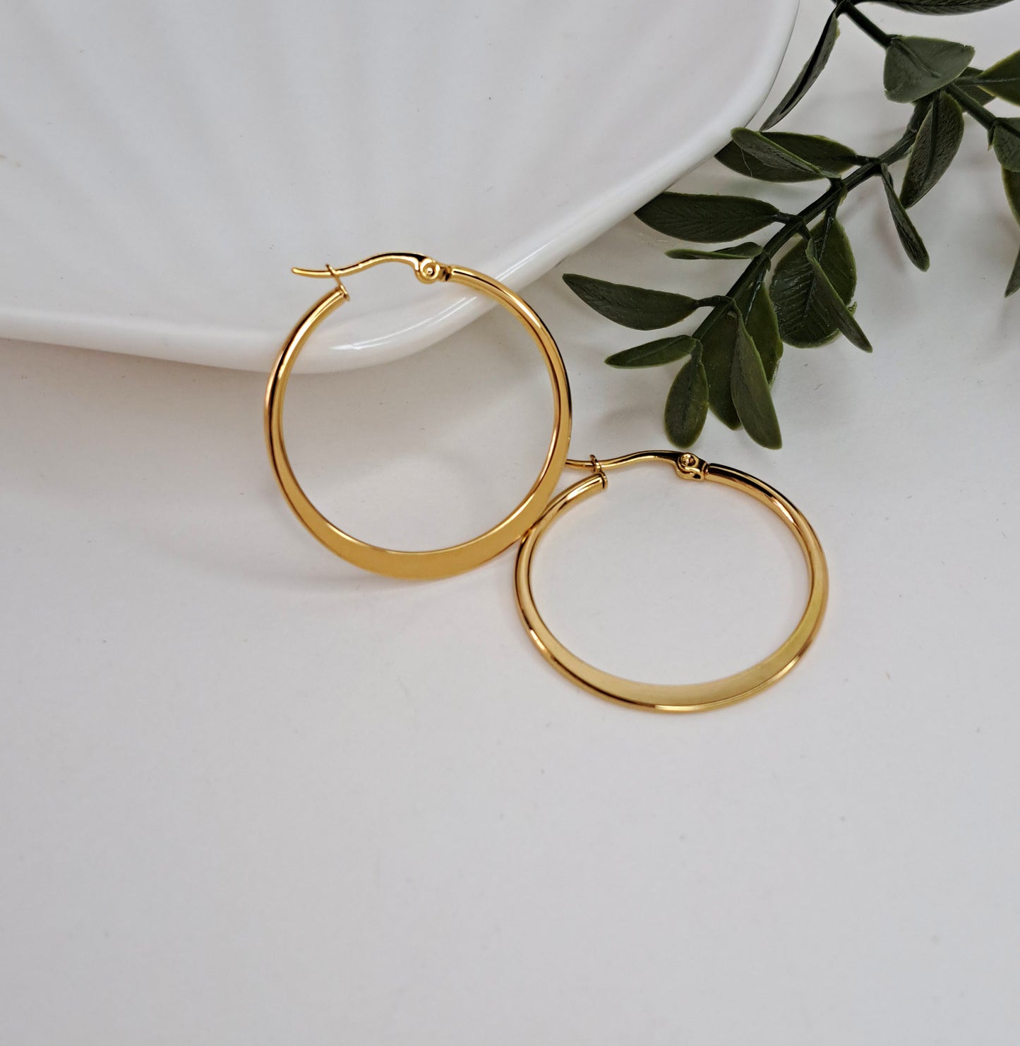 Gold flat hoop earrings