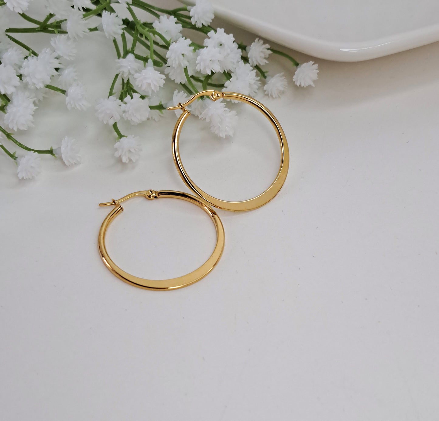 Gold flat hoop earrings