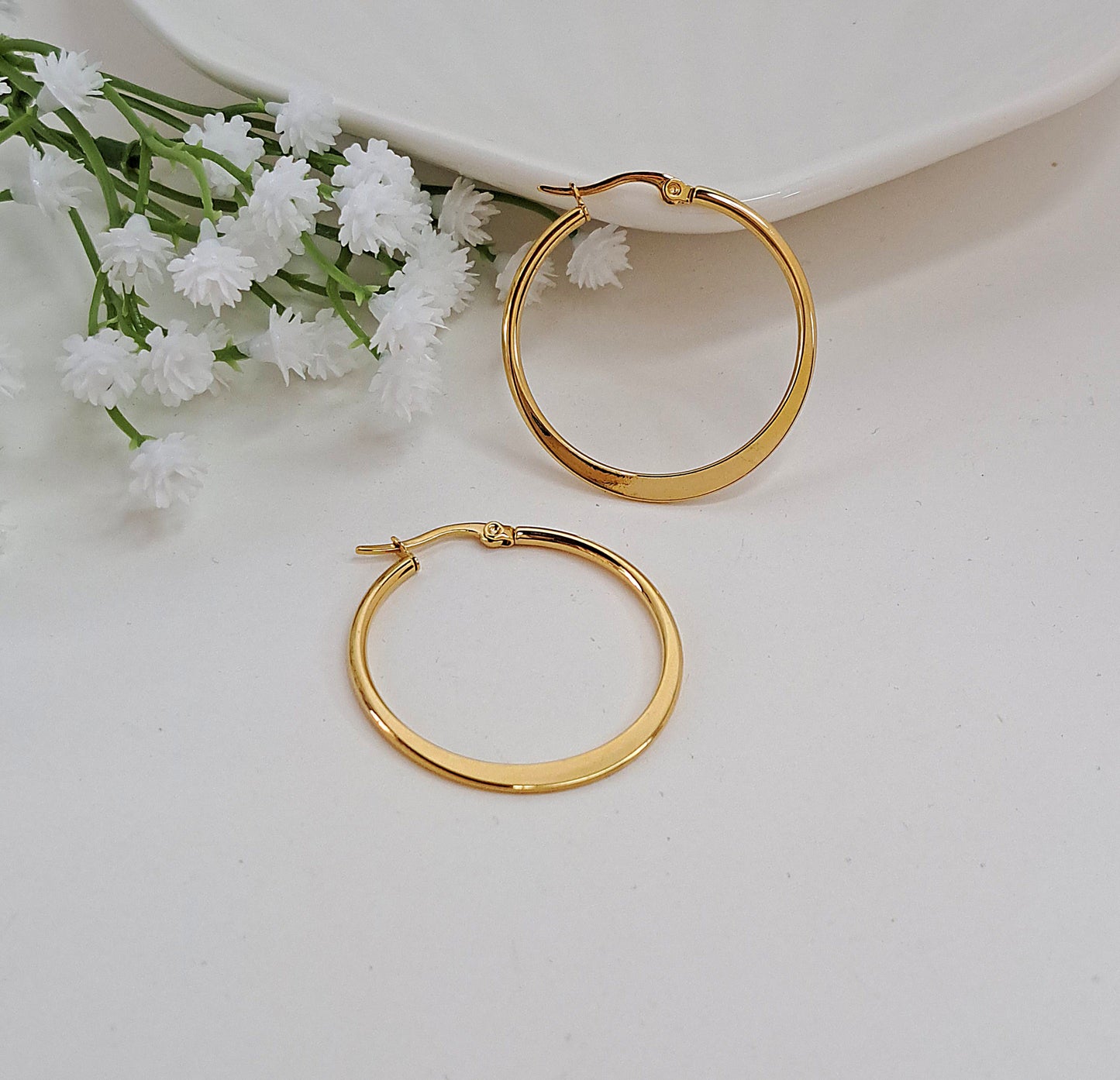 Gold flat hoop earrings