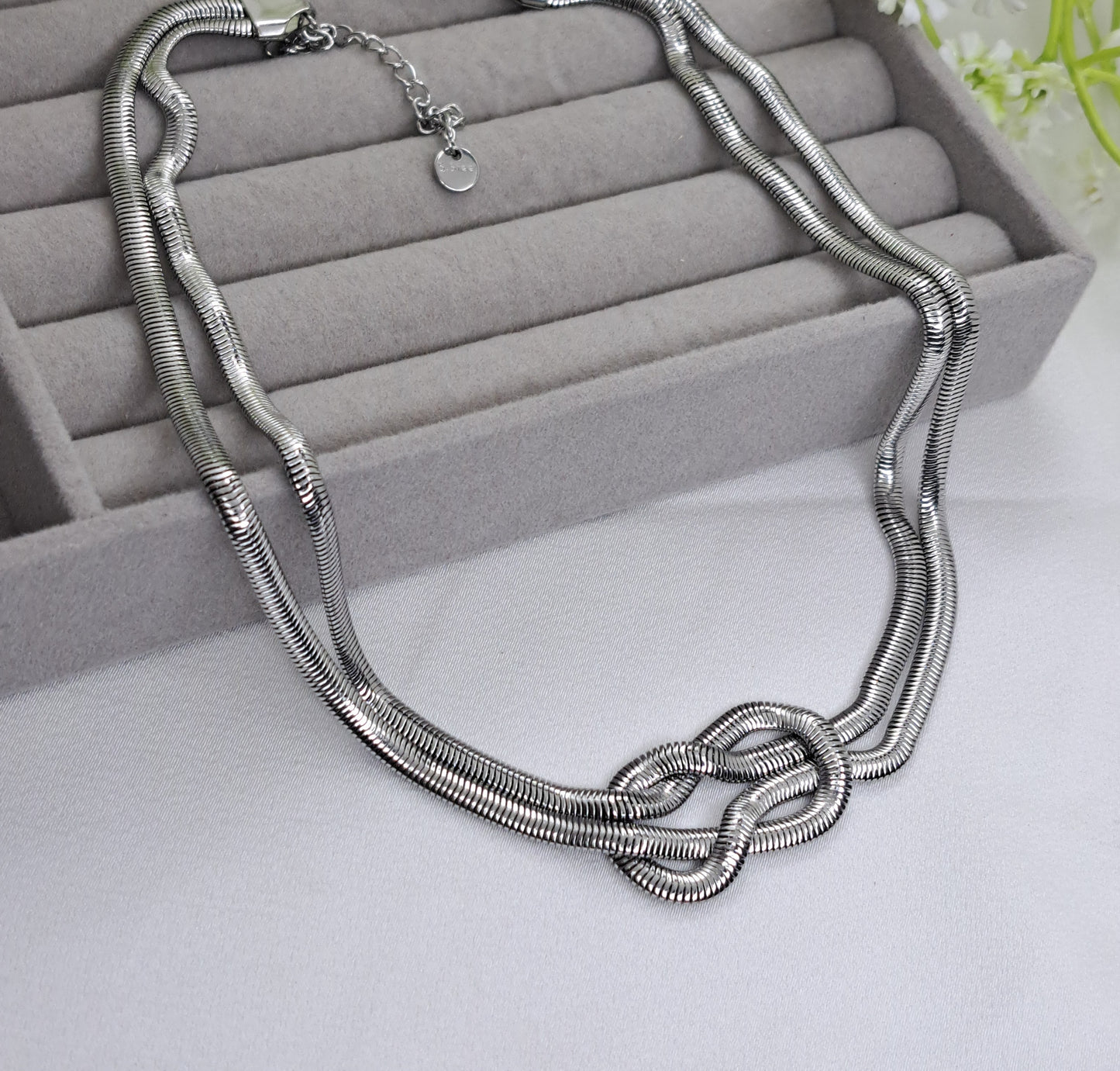 Silver Snake Knot Chain Necklace