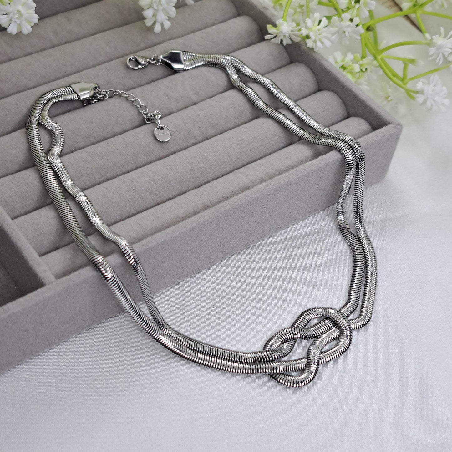 Silver Snake Knot Chain Necklace