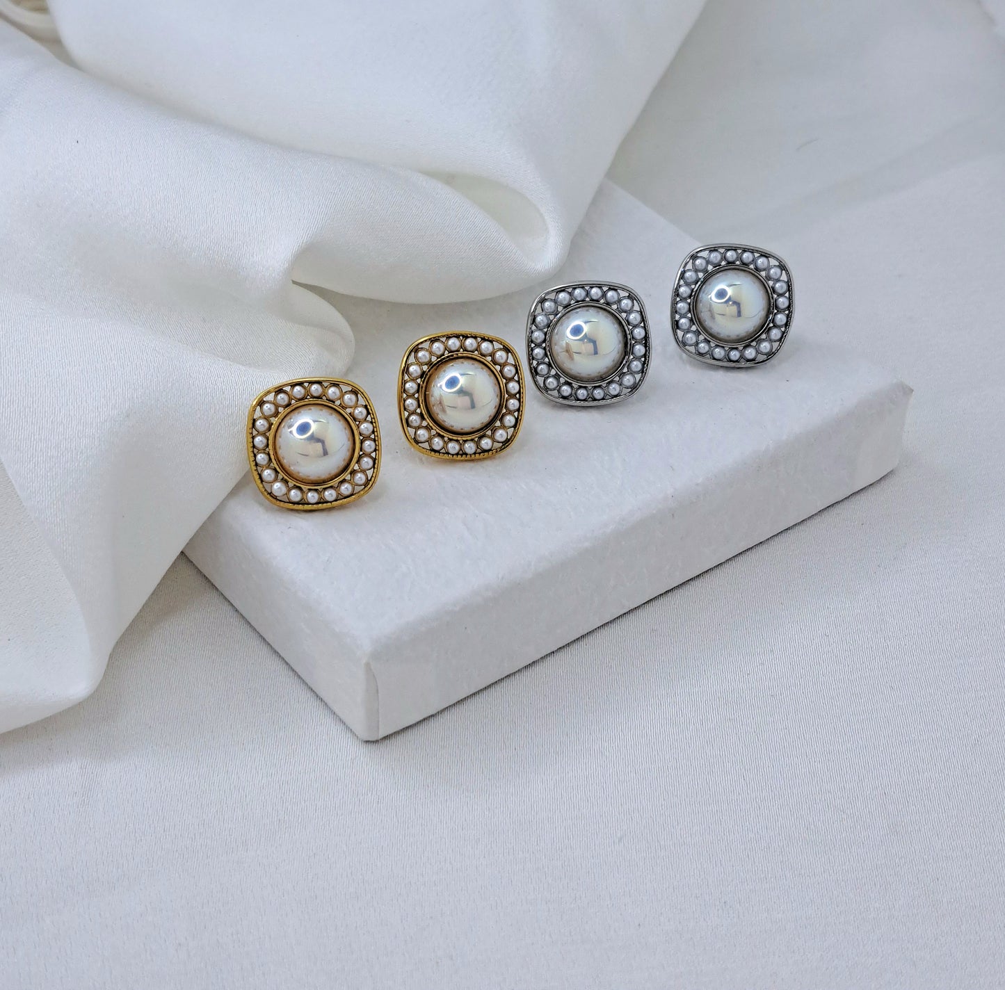 Square Pearl Stud Earrings (2 colours)