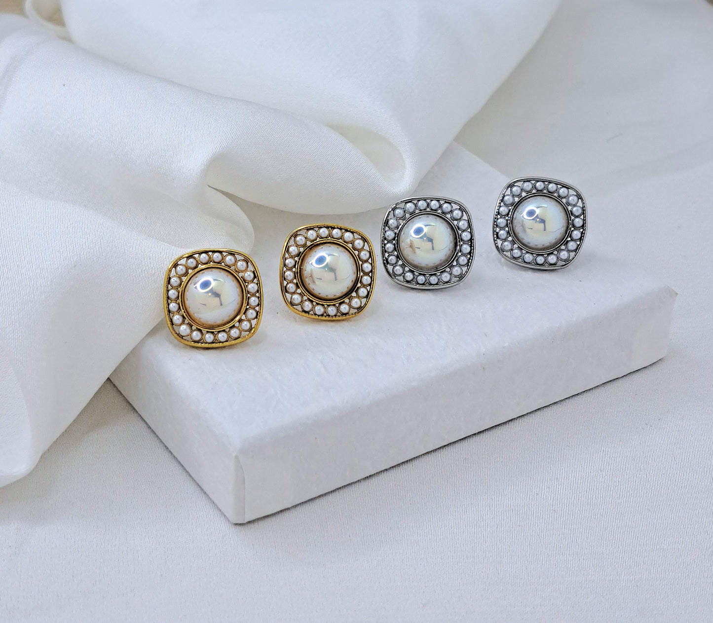 Square Pearl Stud Earrings (2 colours)