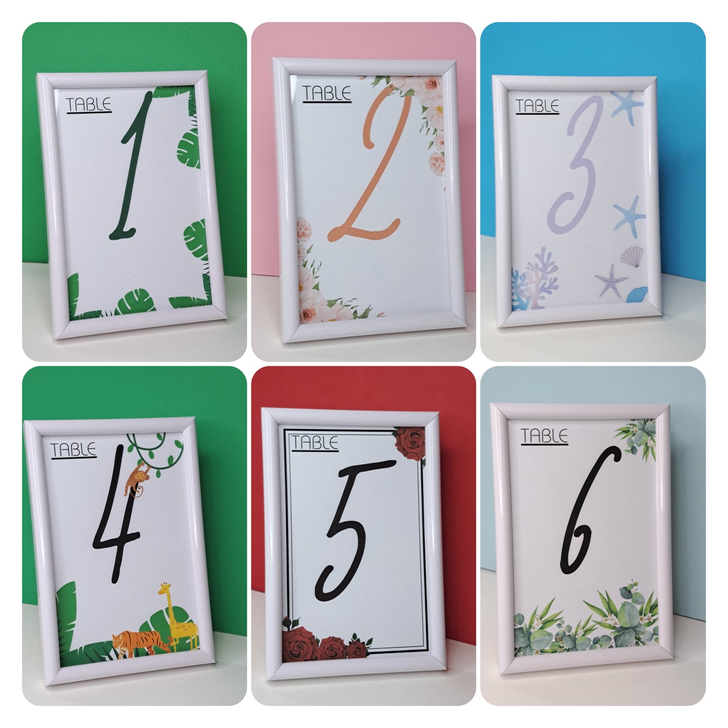 Table Numbers with White frame