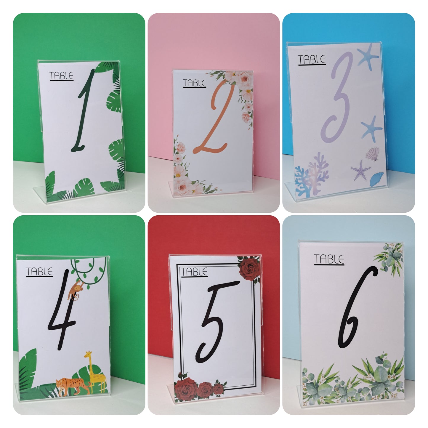 Table numbers in clear stand