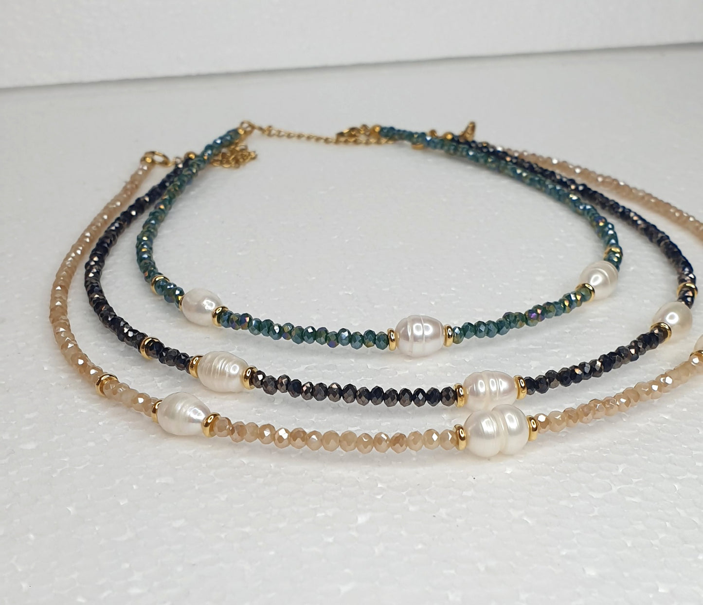 Mini Crystal & Lake Pearl Necklace (3 colours)