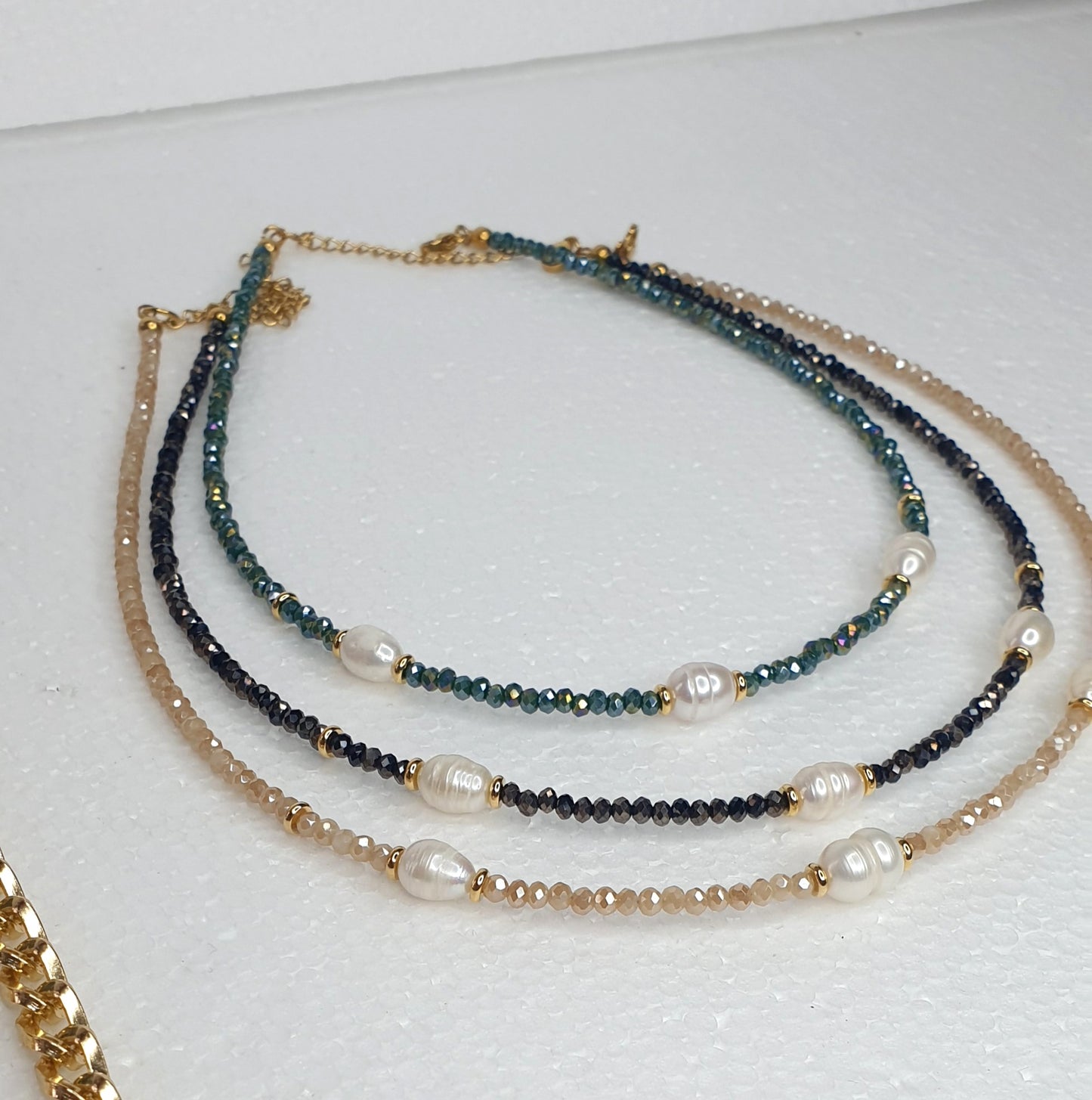 Mini Crystal & Lake Pearl Necklace (3 colours)