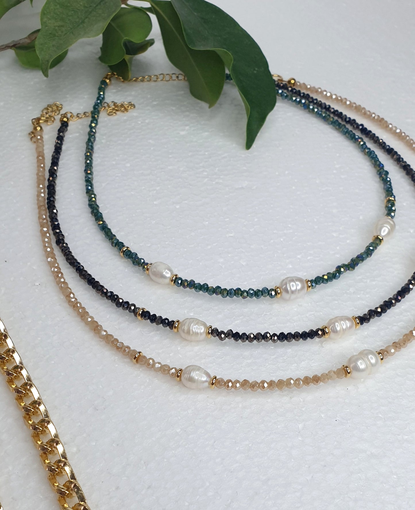 Mini Crystal & Lake Pearl Necklace (3 colours)