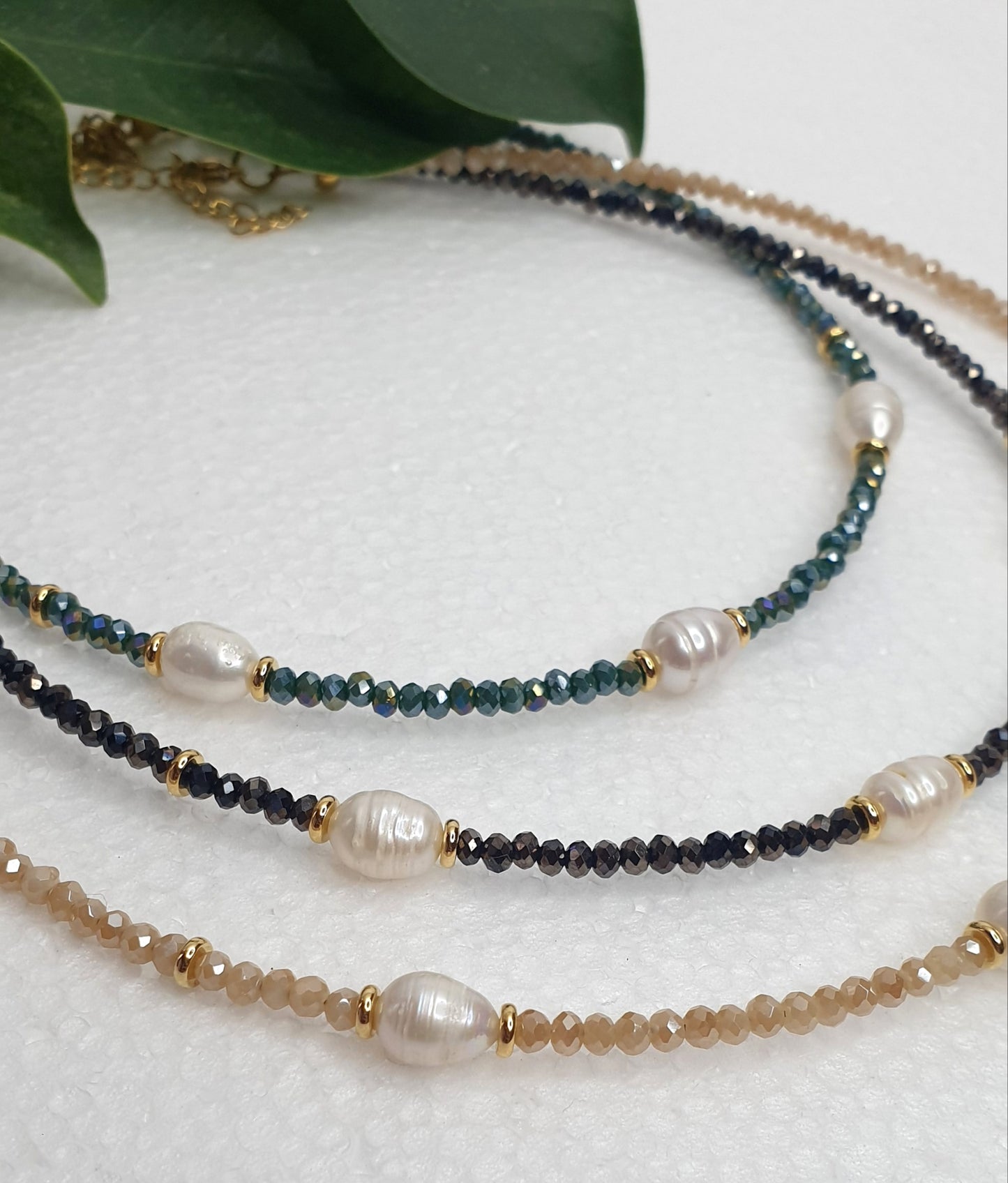 Mini Crystal & Lake Pearl Necklace (3 colours)