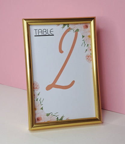 Table numbers in Gold frame