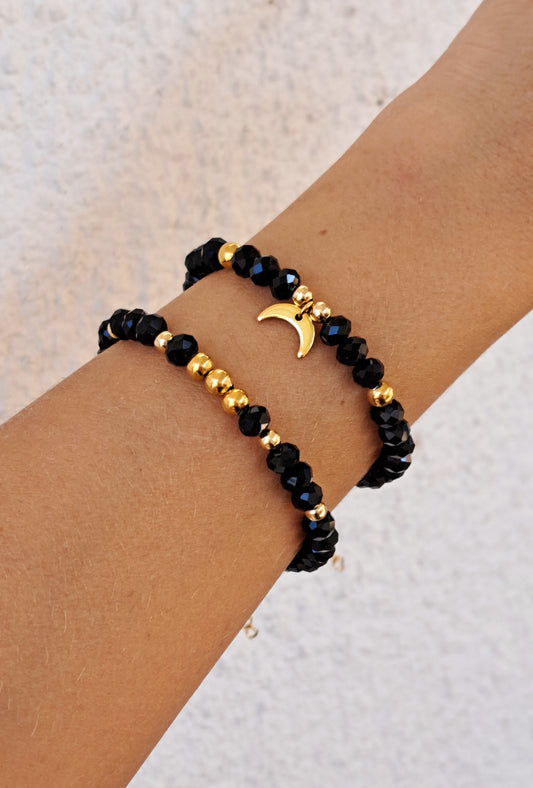 2 Pcs SET  Crystal & Moon - Black