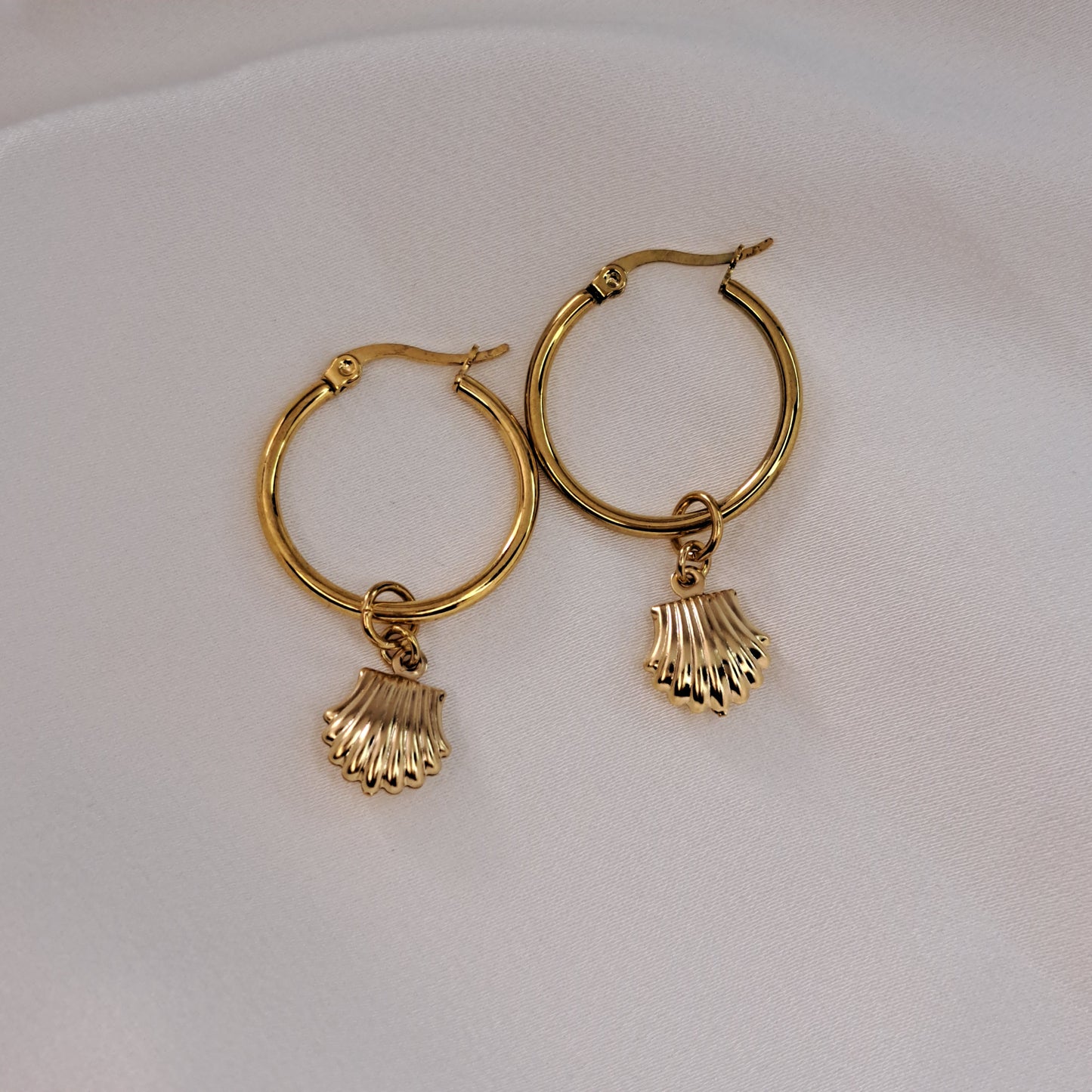 Gold Sea Shell Hoop Earrings