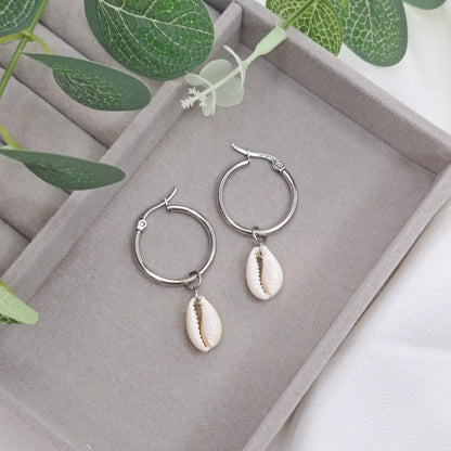 Cowrie Shell Earrings Silver