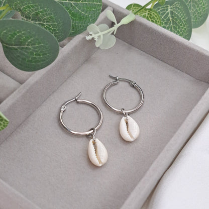 Cowrie Shell Earrings Silver