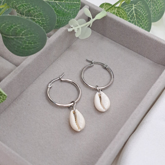 Cowrie Shell Earrings Silver