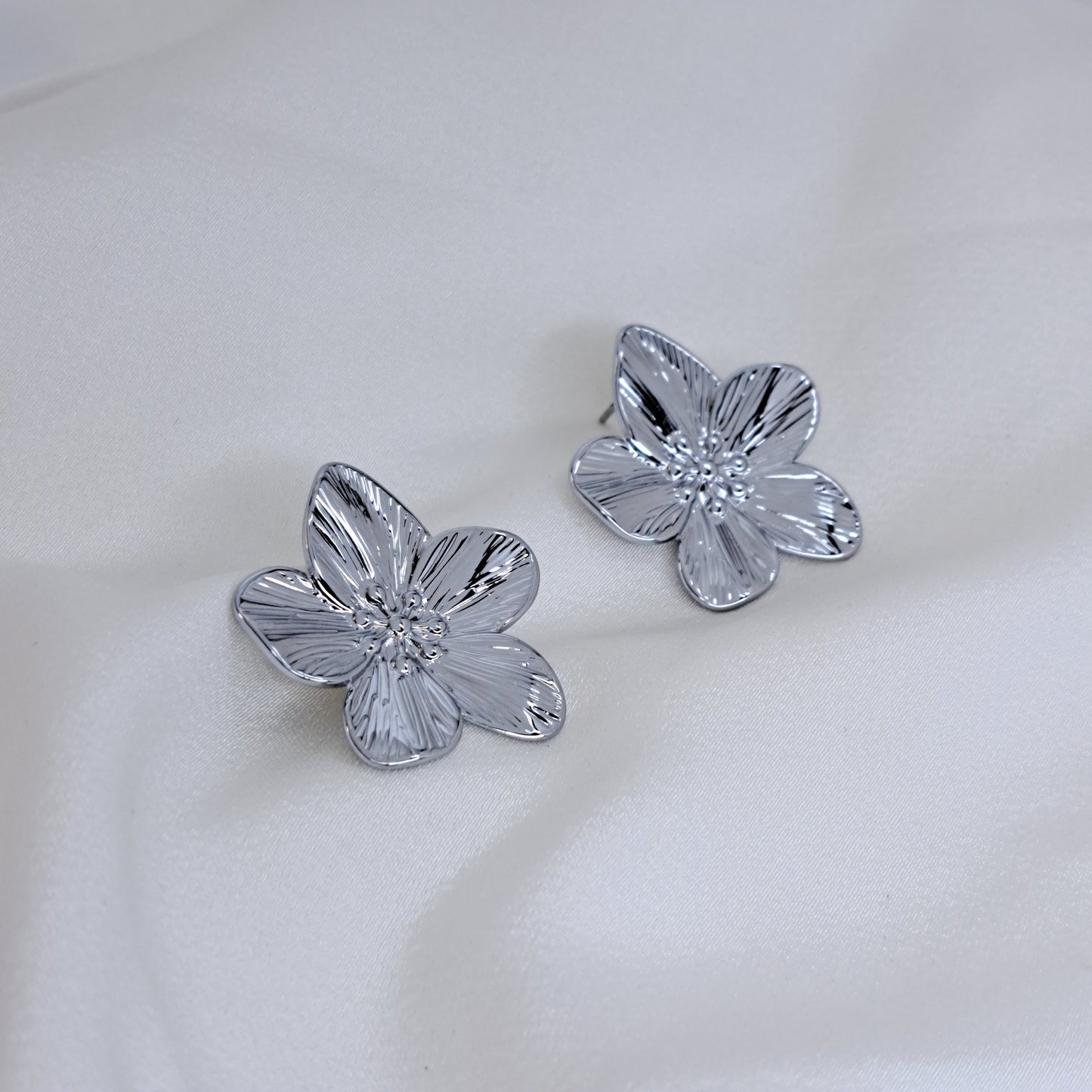 Silver Flower Stud Earrings