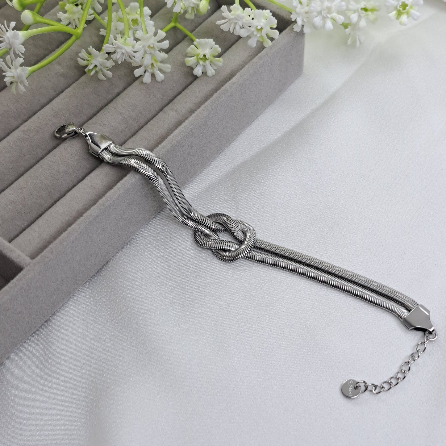 Silver Snake Knot Chain Bracelet