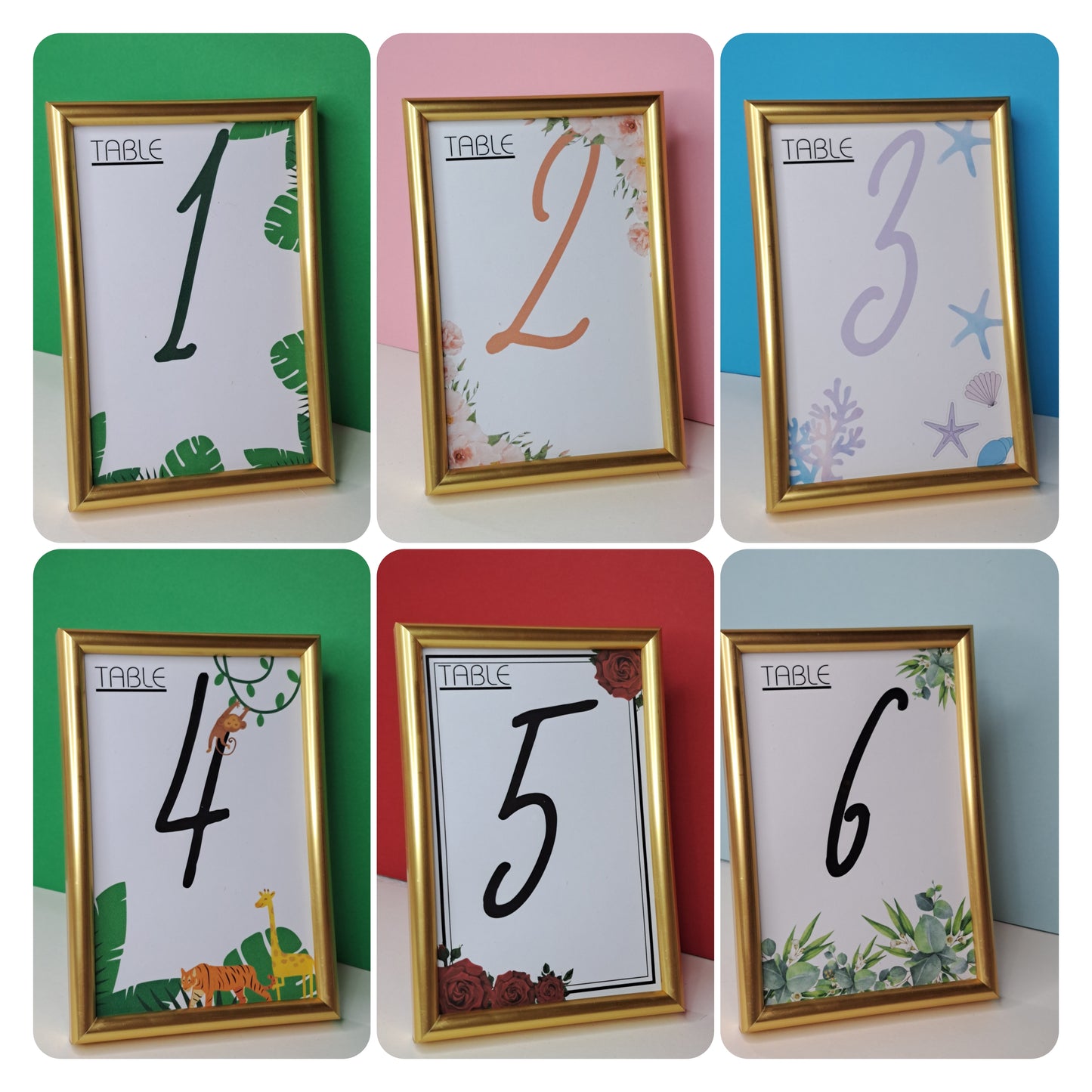Table numbers in Gold frame