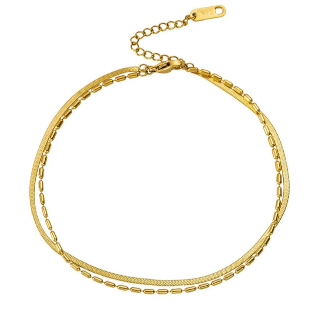 2 Layer Gold Chain Anklet Bracelet