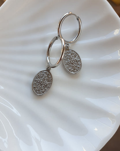 Ancient Coin Silver Hoops