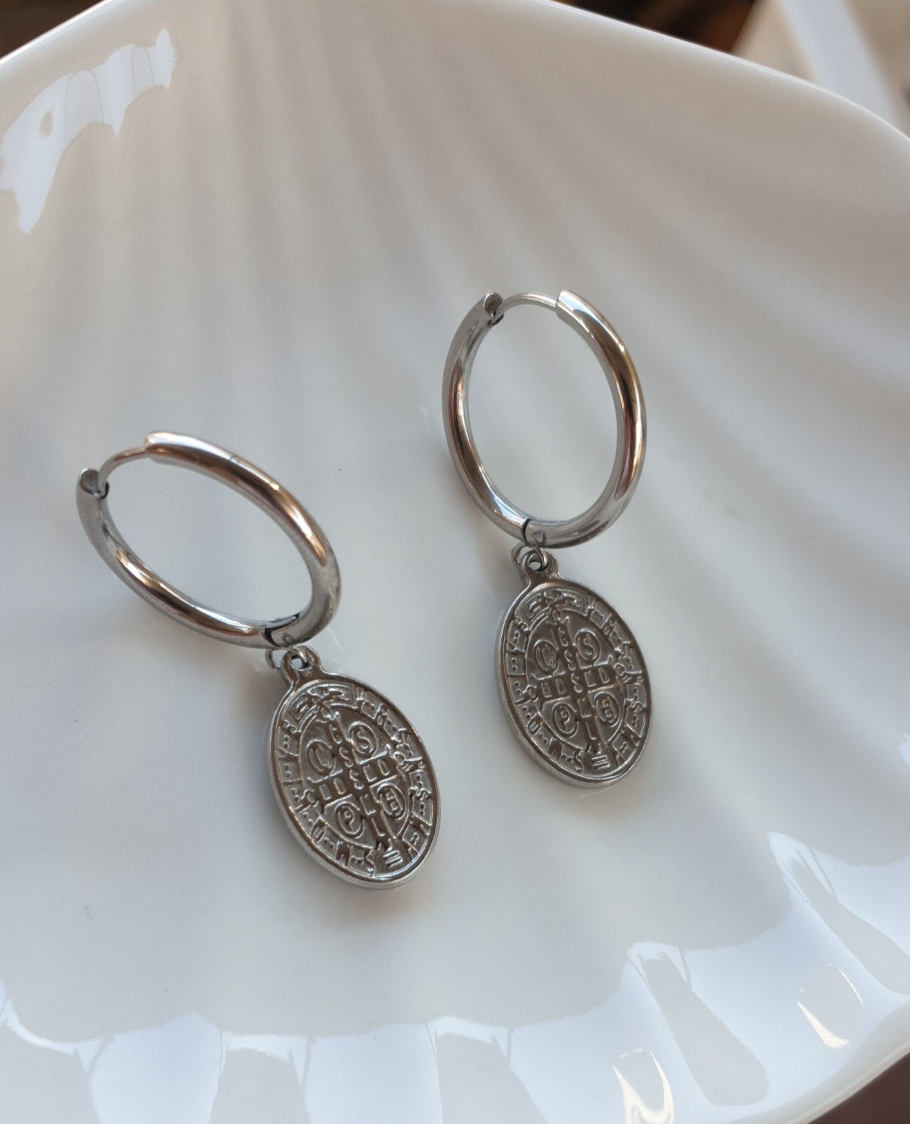 Ancient Coin Silver Hoops