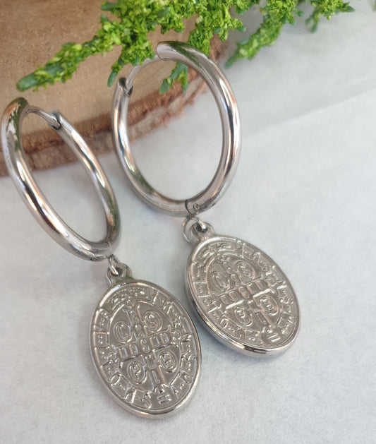 Ancient Coin Silver Hoops