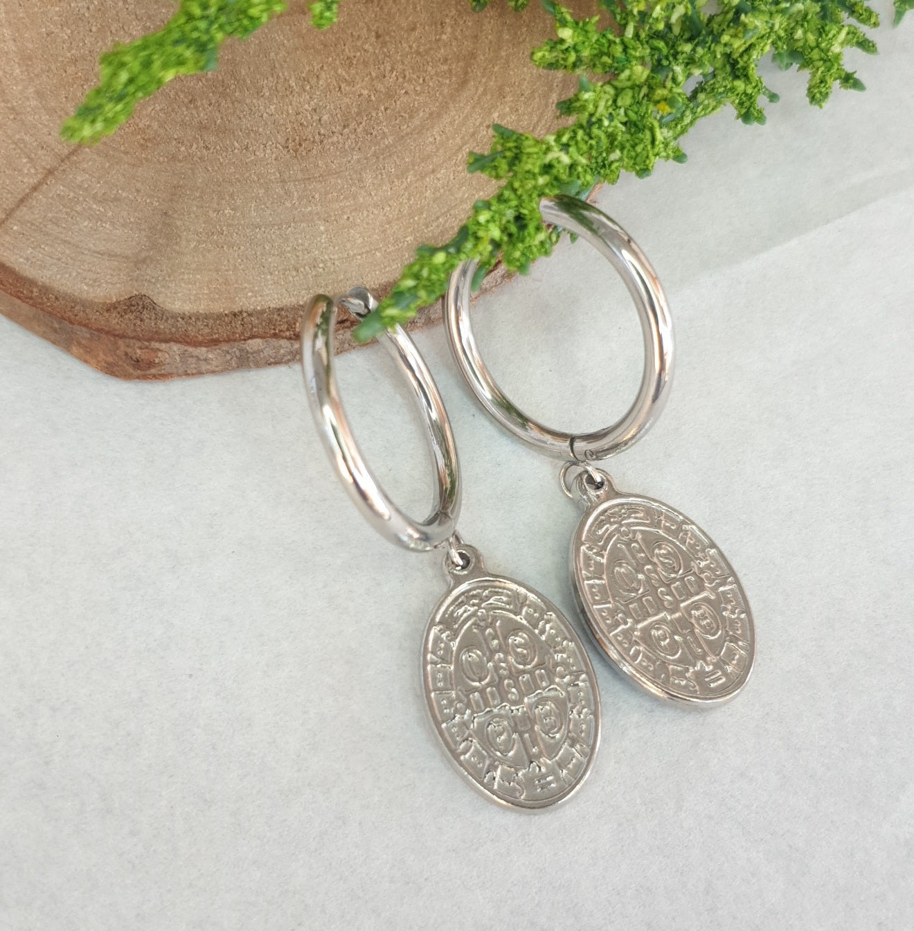 Ancient Coin Silver Hoops