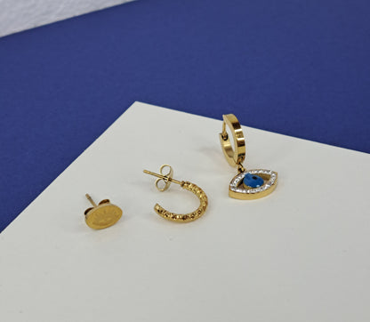 3 Pcs evil eye Earrings Gold