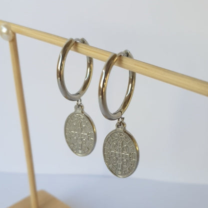 Ancient Coin Silver Hoops